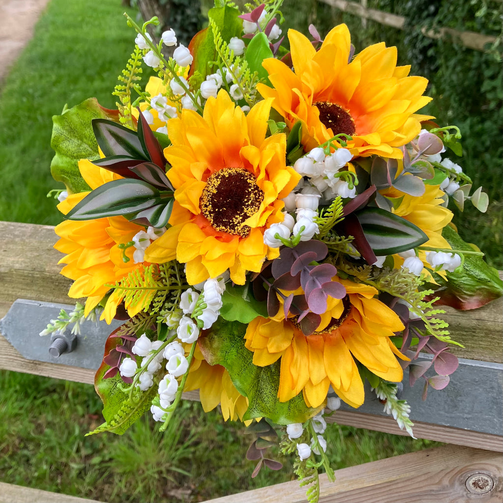 A Wedding Bouquet Of Artificial Sunflowers And Lily Of The Valley Abigailrose 8432