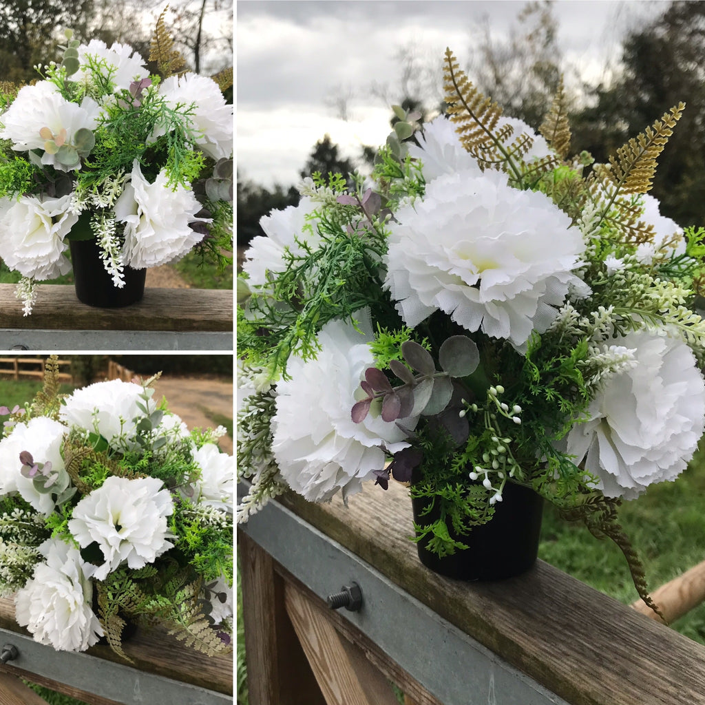 silk graveside flowers arrangement in black pot AbigailRose