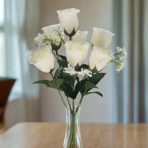 10 bushes of artificial faux silk rose flowers, 7 heads per bunch - ivory
