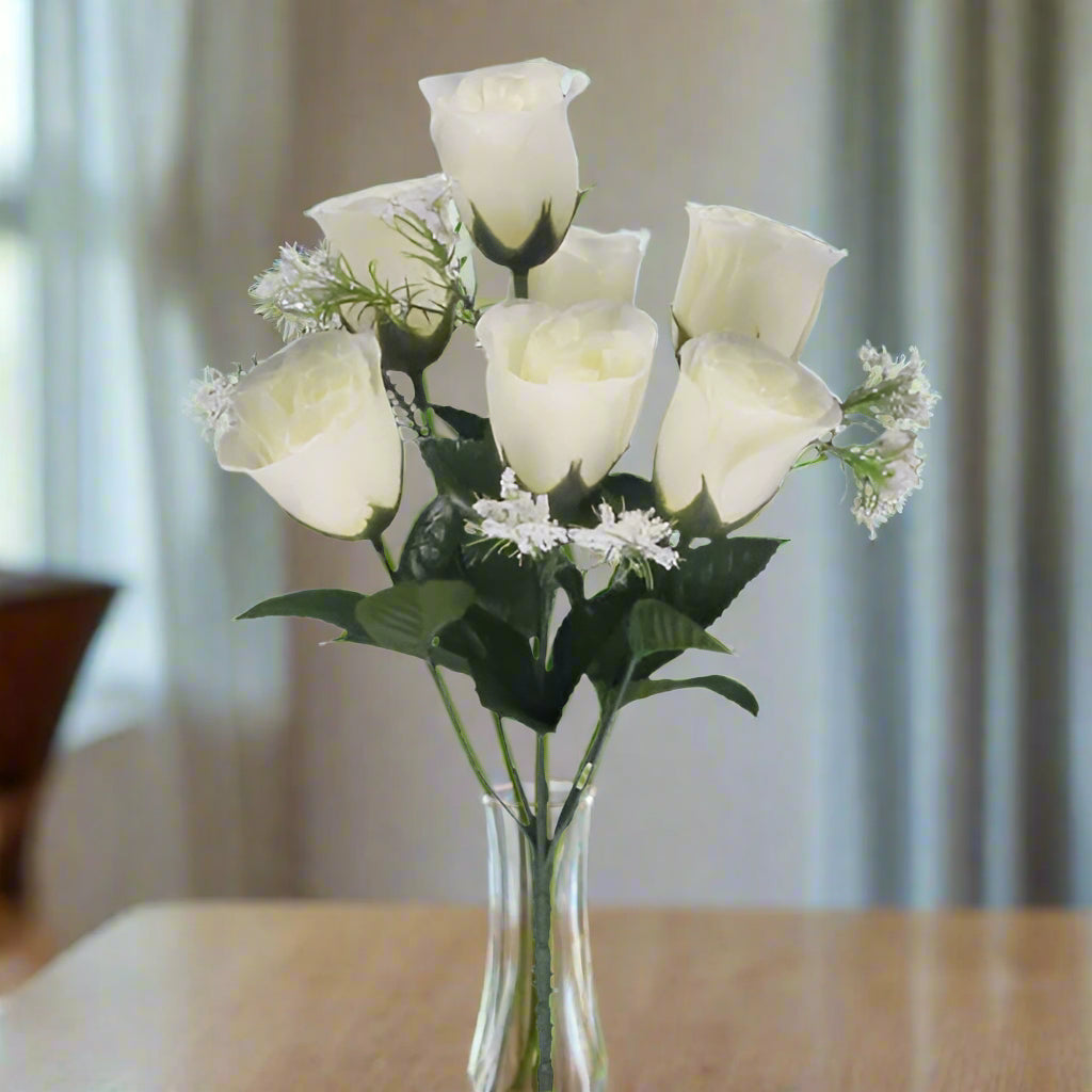 10 bushes of artificial faux silk rose flowers, 7 heads per bunch - ivory