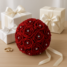 A wedding bouquet collection of red foam roses with diamante centres