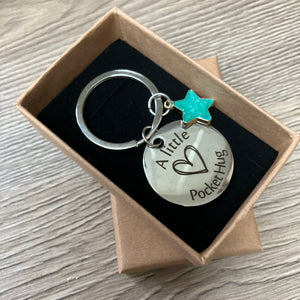 Stainless steel keyring pocket hug token