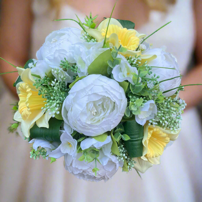 Wedding bouquet collection of artificial Yellow daffodils, narcissus and peonies