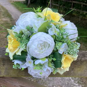 Wedding bouquet collection of artificial Yellow daffodils, narcissus and peonies