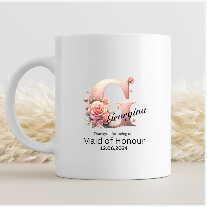 personalised ceramic mug gift for bridesmaid, maid of honour, flowergirl