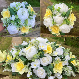 Wedding bouquet collection of artificial Yellow daffodils, narcissus and peonies