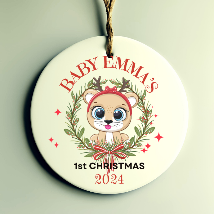 baby's 1st christmas bauble personalised with year and name