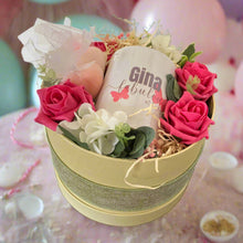 40th birthday mug in a hat box with artifcial flowers