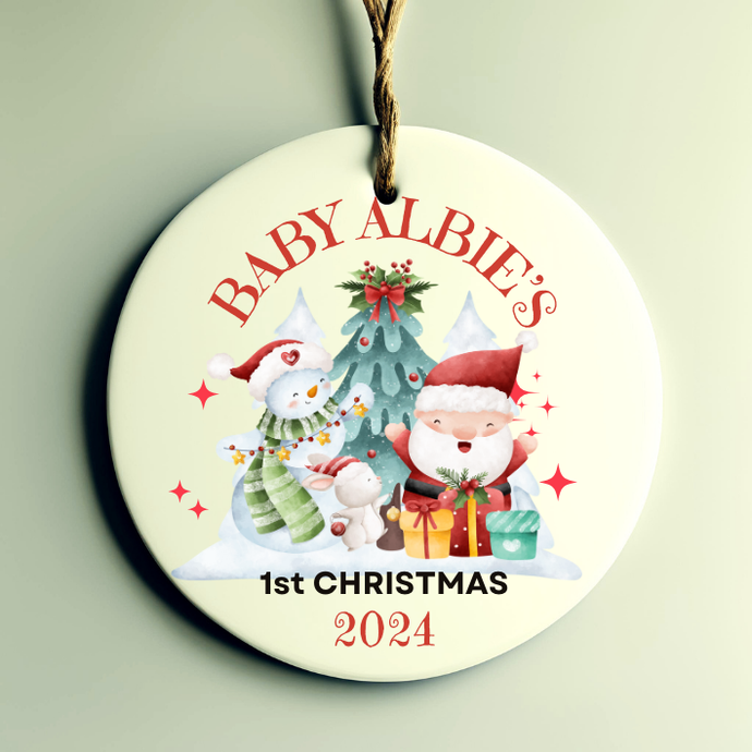 a baby's 1st christmas bauble personalised with year and name