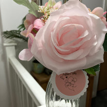 posy of mothersday pink rose and hydrangea in glass vase