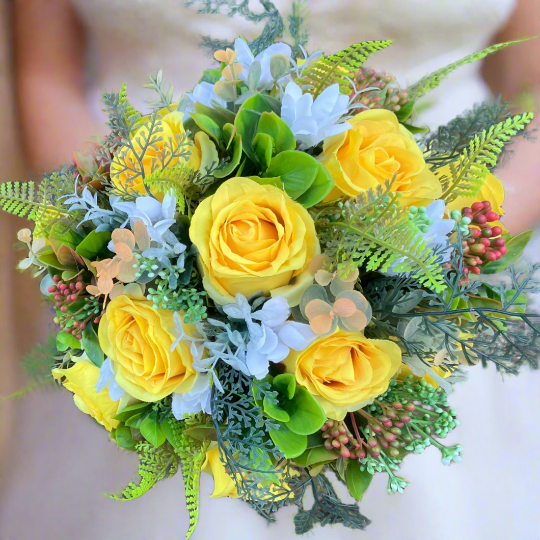 wedding bouquet of yellow artificial roses