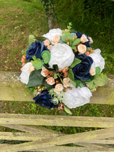 Wedding bouquet of artificial faux silk roses and peony flowers