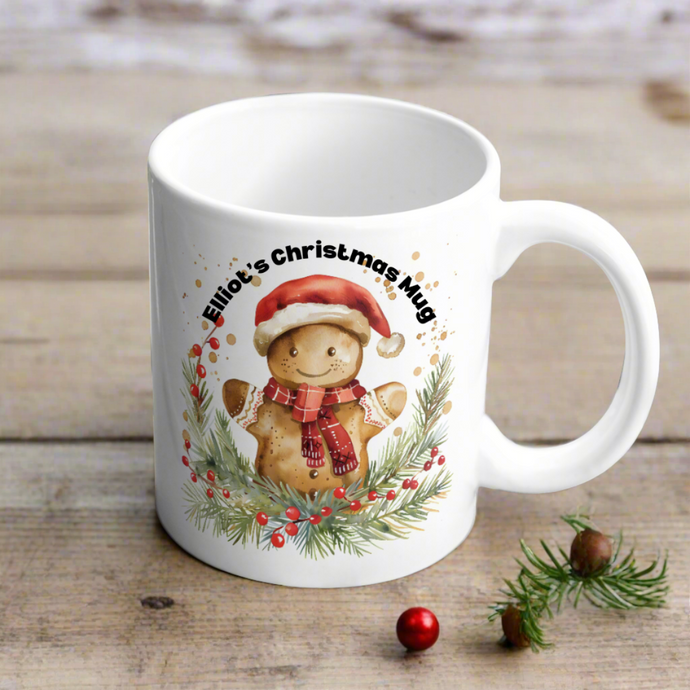 personalised ceramic gingerbread man mug - christmas gift