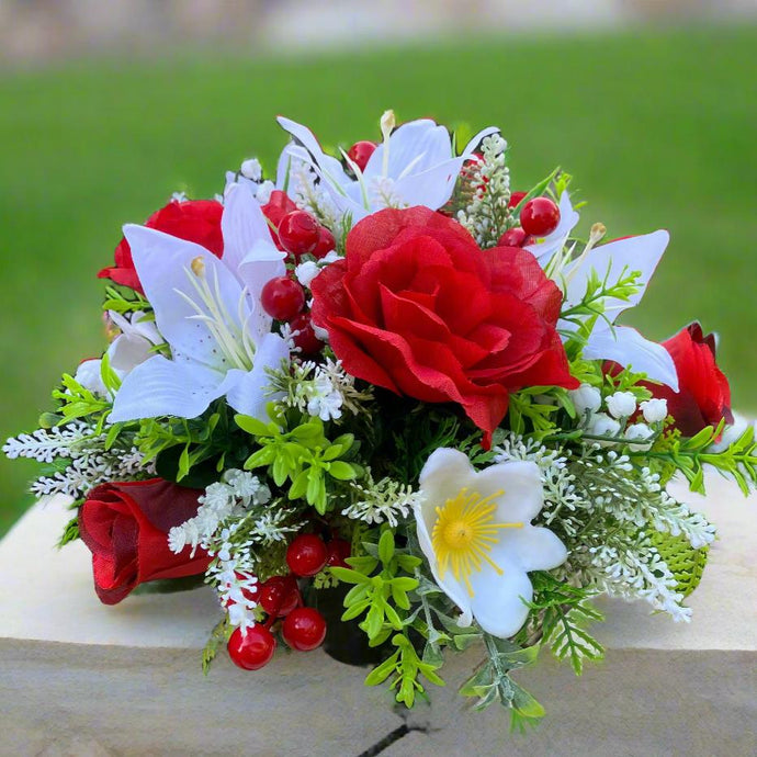 A Grave Side christmas rose & lily memorial flower Arrangement