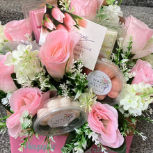 wax melts and pink roses arranged in kraft box, special occasion gift