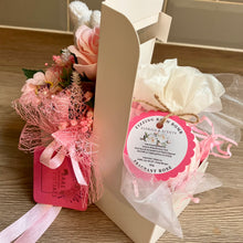 pamper gift, Jumbo bath bomb, towelling teddy and soap flower arrangement