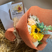personalised card and Soap flower bouquet- orange/peach