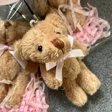 personalised petite plush jointed teddy bear with pink ribbon bow - key ring gift