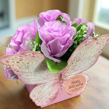 posy of mothersday lilac faux silk lilac roses in butterfly container