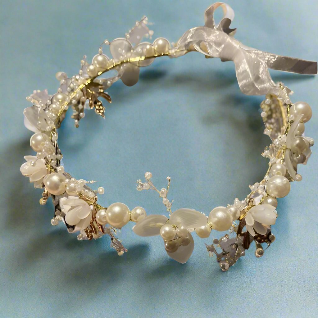 A bride bridesmaid Flower Crown Of faux Pearls And Crystal Flowers