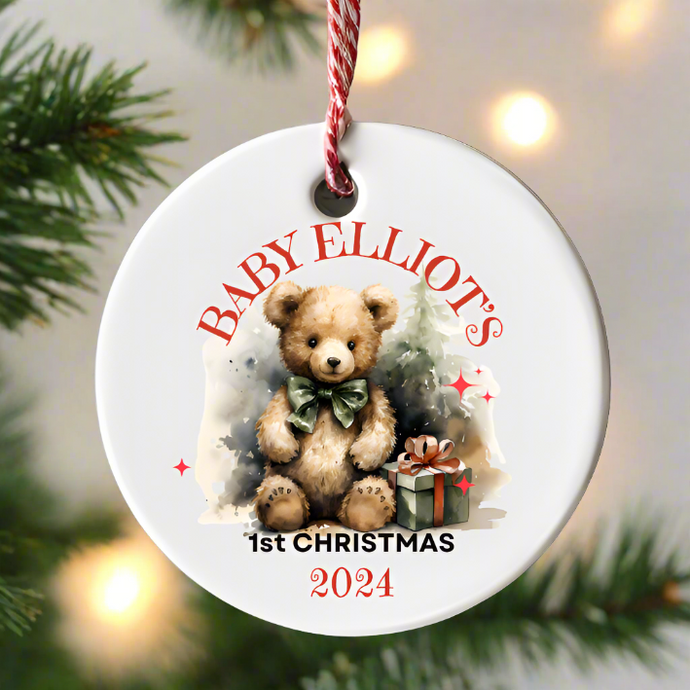 christmas bauble ornament personalised with babys name