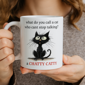 a ceramic gift mug from our black cat collection - 'chatty catty'