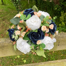 Wedding bouquet of artificial faux silk roses and peony flowers