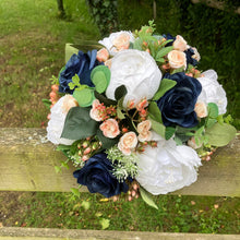 Wedding bouquet of artificial faux silk roses and peony flowers