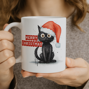 a ceramic gift mug from our black cat collection - 'merry christmas'