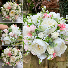 Wedding bouquet of artificial peonies and roses