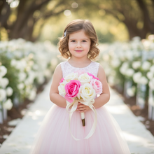a bridesmaids wedding bouquet of artificial faux silk pink ivory & cerise roses