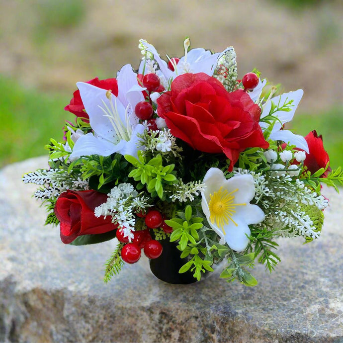 A Grave Side christmas rose & lily memorial flower Arrangement