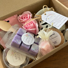 wax melt Gift hamper, melts, simmering granules, soap roses and wax burner