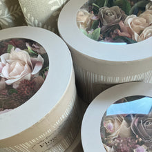 Artificial flowers in hat box - mauve and pink
