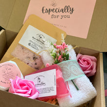 Pamper hamper, deep sleep shower steamers, soap roses, bath salts, Flannel & soap bar