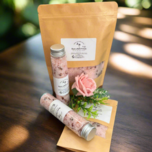 essential oil bath soak with neroli and rose petals