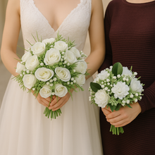 wedding bouquet of artificial ivory roses for the bride and bridesmaids