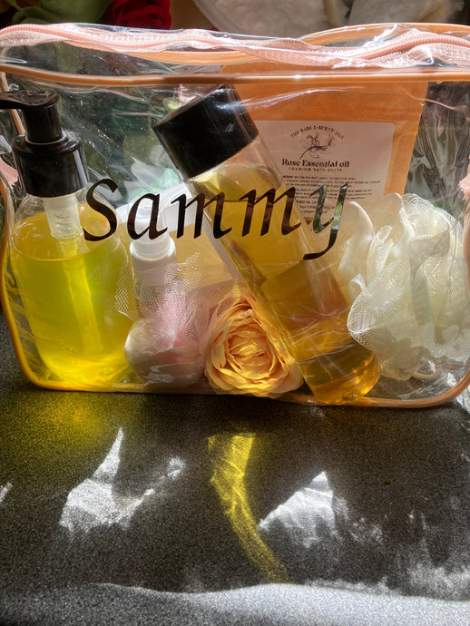Pamper hamper of bath and body items