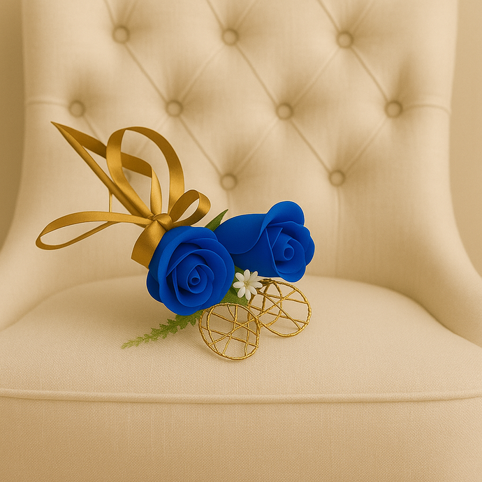 A bridesmaids star wand with royal blue roses & ribbon handle