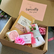 Pamper hamper, deep sleep shower steamers, soap roses, bath salts, Flannel & soap bar