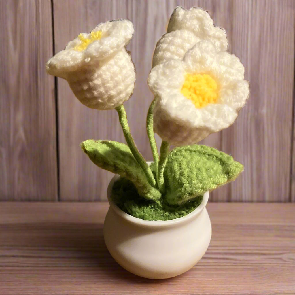 handmade crochet flowers in pot