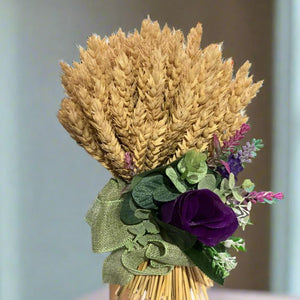 handtied bunch of natural wheat and flower arrangment