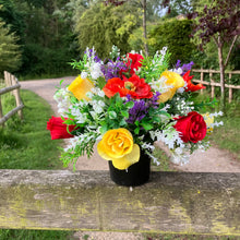 faux silk graveside flower arrangement in black pot