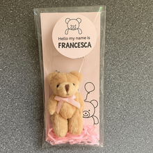 personalised petite plush jointed teddy bear with pink ribbon bow - key ring gift