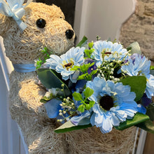 Child graveside memorial teddy with pink or blue flower arrangement