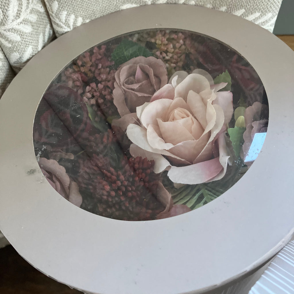 Artificial flowers in hat box mauve and pink AbigailRose