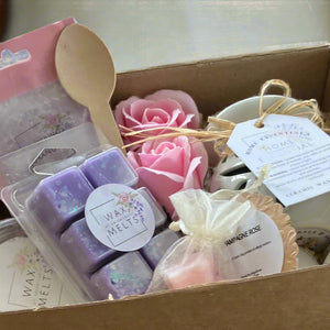 wax melt Gift hamper, melts, simmering granules, soap roses and wax burner