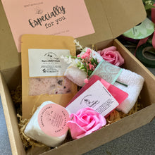 Pamper hamper, deep sleep shower steamers, soap roses, bath salts, Flannel & soap bar