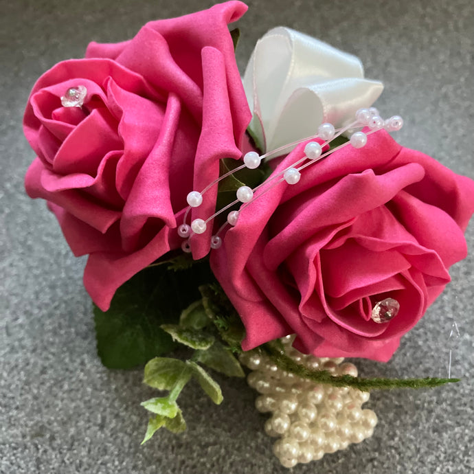 wrist corsage - features artificial foam roses (choice of over 35 colours)