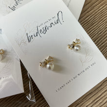 Pearl and crystal bow earrings -will you be my bridesmaid proposal